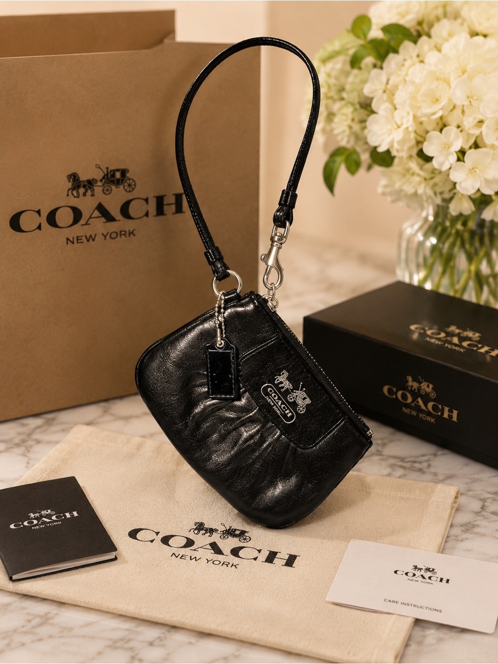 Coach Black Leather Mini Wristlet